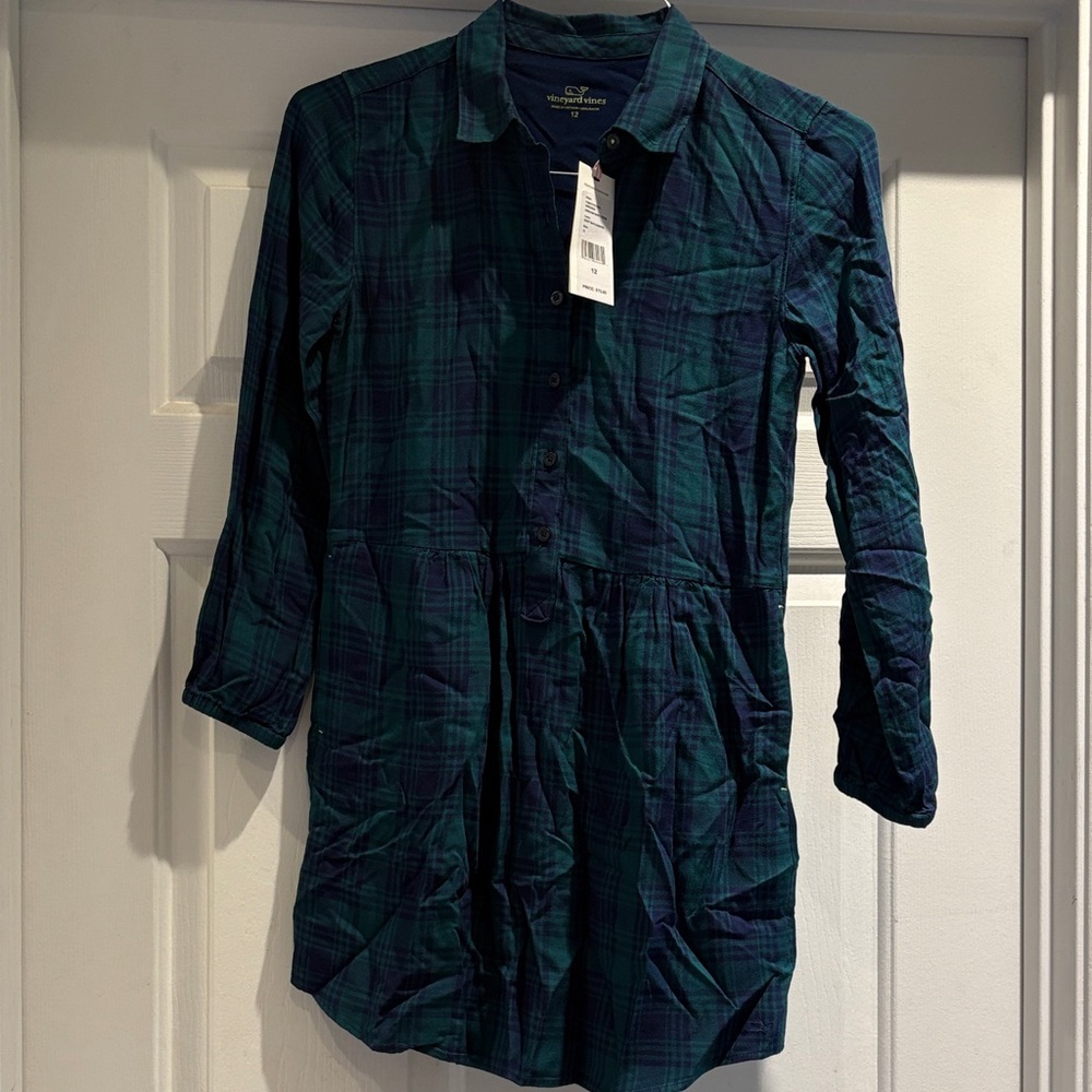 Girls Vineyard Vines Navy and Green Plaid Dress